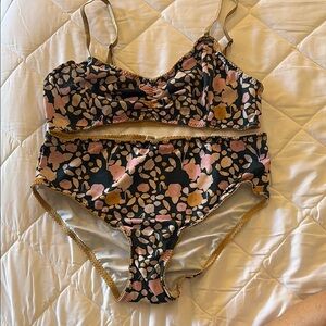 Floral Bikini Set with Pink and Gold Accents